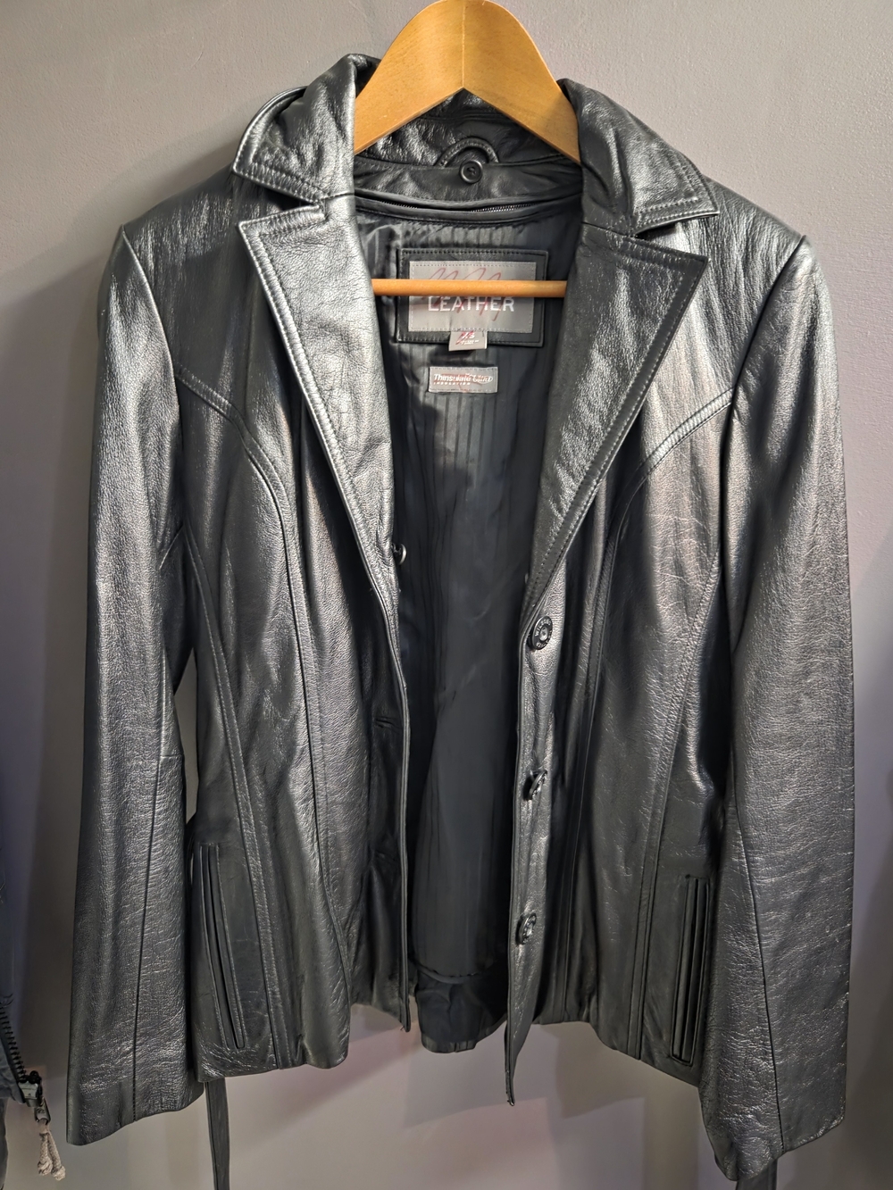 Black Leather Button-Front Jacket